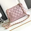 10a espelho de qualidade de luxo mini flip pacote 17cm pérola corda crossbody saco de pele de pele de carneiro com caixa yc407