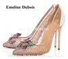 Sapatos de vestido Bling strassims bombas de malha Emeline dubois lindamente os cristais pontiagudos de renda com calcanhar de estilete com flores