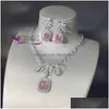 Zestawy biżuterii ślubnej 2024 INS TOP SPRZEDAŻ Luksus 925 Sterling Sier Fill Radiant kształt Pink Topaz CZ Diamond Dangle Kolczyki Kobiety Penda Dhtdf