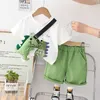 Roupas conjuntos de roupas para crianças meninos de verão roupas de aniversário desenhos animados estampas de animais shorts de camiseta 2pcs/conjunto com boneca