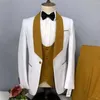 Men's Suits 2024 Custom White And Burgundy Wedding Men Fashion Slim Fit Blazer Set Groom Tuxedo Trajes Elegante Para Hombres 3 Piece