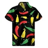 Camisas casuais masculinas Camisa de padrão de pimenta colorida para homens impressão 3D Pimenta havaiana Botão de verão Botão de manga curta