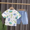 Vêtements ensembles nouveaux enfants Coton Summer Kids Boys Vêtements Dinosaure imprimés T-shirts Shorts 2pcs / sets