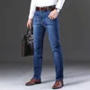 Mäns jeans klassiska svarta mens jeans rak benväska plus storlek byxor bekväma mörka byxor lämpliga för pappor tunna byxor l2404
