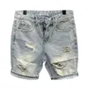 Zomerheren krabde gebroken denim shorts mannen Modemerk baard Splice stretch gescheurd korte jeans broek 240415