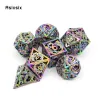 Gambling 7 Pcs All Kinds of Color Dragon Metal Dice Hollow Metal Polyhedral Dice Set Suitable for RolePlaying RPG Board Game Card Game