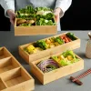 Pojemniki drewniane prostokątne przedziały tacki pokarmowe pokarmowe taca bambus owocowy herbata przekąska przekąska organizator narzędzia do przechowywania kuchni