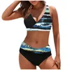 Kvinnors badkläder Bikinis Set Patchwork Print Sexig Samla baddräkt Semesterkläder Split Beach Bathing Suit