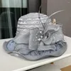 Breda randen hattar kvinnor sol hatt avtagbar båge party elegant vintage stil kvinnors fiskare med spets faux pärla för prom