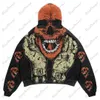Moletom moletons masculinos Y2K Europeu e American Retro Flame Dark Skull Print Pullover LOLH
