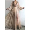 Neck A Prom V Line 3d Floral Lace Applique Long Sleeves Split Floor Length Formal Party Evening Dresses BC2550 Pplique