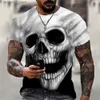 Men's T-Shirts Cool Skull Print T-shirt Mens Trend 3D Pattern Short Sleeve Personalized Horror Style Street Apparel Large Round Neck Top Q240426