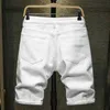 Men's Shorts New Summer White Black Mens Tear Hole Denim Shorts Ultra Thin Casual Knee Length Short Straight Hole Jeans Bermuda Mens JeansL2404