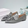 Buty swobodne Bling Flats Mokasyna spiczasty palce u nóg letnia sukienka spacerowana 2024 Sandały designerskie zamsz mujer zapatillas