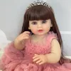 Dockor npk 55 cm full kropp söt prinsessa mjuk silikon vinyl reborn stand småbarn tjej docka livlig verkligen baby docka med rosa klänning