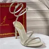 Hakken Sandalen Rene Caovilla Designer schoenen Cleo Crystal Studded Snake Strass Enkle wraparound jurk schoen 9,5 cm hoge hakken Rhinestone Rome dames sandaal 081