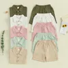 Clothing Sets Toddler Boy Summer Clothes Cotton Linen Outfits Solid Short Sleeve Button Down Shirt Tops with Shorts Set Childrens Clothing