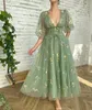 Romantische Vintage Green Prom Kleid Prinzessin Puff Langarm Blumensticke Frauen Abendkleid Cocktail Girls Geburtstag Outfit 240415