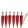 Arrow 6/12/24 PCS Flèche en bois traditionnelle faite à la main avec un bouclier rouge 5 pouces plume de dinde pour le tir de tir à l'arc extérieur à l'arc long