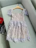 Självporträtt Summer Pure Color Panel Pete Lace Dress Purple Short Sleeve Square Neck Kne-Lengen Casual Dresses G4A2315