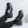 Casual Shoes Men's Fashion Platform Brand Designer Original Leather Derby Shoe Stage Nightclub Dress Black Trend Point Toe Footwear