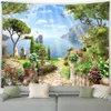 Forest Landscape Tapestry Green Plant Fleurs cascade Ocean Beach Nature Garden Garden suspendu maison DÉCORS SOI