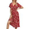 Casual jurken Elegant bedrukt strand Midi vrouwen zomer V-hals korte mouw Empire Taille A-lijn jurk Sundress vestido gewaden