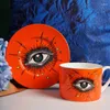 Mugs Creative Ceramic Eye Coffee Cups And Saucer Set European Household Appliances Afternoon Tea Milk Cups.