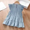 Robes de fille Little Maven 2024 Bébé Girls Summer Blue Robe Bleu Denim Vêtements décontractés Coton doux et confort pour Kidsl2404