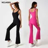 Suits-survêtements Nclagen Womens One Piece Yoga Set Pladed Zipper Sports Jumpsuit Gym Exercice Bell Bottom One Piece Fitness Siamois Sportswear 240424