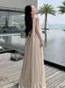 Lässige Kleider Französisch Beige elegante Urlaubshalter Backless Birthday Party Plisel Feenkleid Ein Linie Abschlussabend Kleider Langer Sommer