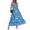 Casual jurken elastische hoge taille jurk bloemenprint v nek maxi voor vrouwen a-line vakantie sundress met strandvakantie