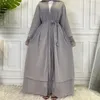 Этническая одежда Исламская абая Дубай Женщины-мусульманское платье Шифон Кафтан Двухслойный абаят Руллу