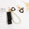 Keychains Lanyards Retro Black Love Keychain Fashion Bow Ribbon Pearly Pendant For Women Girls Headphone Case Ornament Key Chains Par Gift
