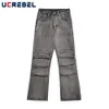 Men's Jeans Laundry severe pleated jeans mens patchwork jeans high street loose sparkling denim pants mens TrousersL2404
