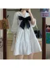 Houzhou White Dress Women Kawaii Bow Dresses Summer Preppy Styleかわいいハラジュクヴィンテージ衣装特大ストリートウェア240418
