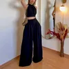 Women's Two Piece Pants Summer Sexy Beach Style Two Piece Set Women Fashion Solid Halter Neck Top Wide Leg Pants Two Piece Set Women Y240426