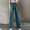 Kadın Kotları Sonbahar Gevşek Çok Yönlü Yüksek Bel Kadın Geniş Bacak Pantolon Düz Renk Yemeli Ağartılmış Moda Basit Cepleri Kadın Pantolon