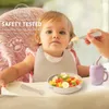 5st Baby Feeding Set Silicone Feeding Set Shallow Tray Baby Silicone Table Seary With Sug Baby Sippy Cup Soft Spoon Fork Bib 240412