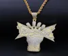 2019 Nya 14K Gold Cz Cubic Zirconia US Dollar Pengar i Hand Mens Halsband Verkligen Rich Designer Luxury Hiphop Jewelry Gifts till Guy2616610
