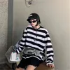 Cool Autumn Fashion Mens Strip camiseta coreana Hip Hop Tops casuais Mulheres Logo Ulzzang Rous