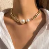 Strands Vintage Punk Cuban Chain Necklace Womens Gothic Imitation Pearl Pendant Necklace Girls Necklace Fashion Accessories Jewelry 240424