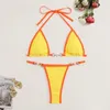 Women's Swimwear 2 Pcs/Set Women Bikini Set Three-point Exposed Backless Halter Neck Swimming Lace Up Faux Pearl Lady Swimsuit