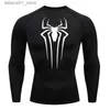 Men's T-Shirts Mens compressed shirt fitness exercise anime super spider print sports tight gym T-shirt quick drying top summer mens Q240426