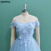 Party Dresses Lovely Baby Blue Short 2024 Prom Off The Shoulder A Line Chic Flowers Appliques Women Wedding Gowns Custom Made