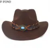 Wide Brim Hats Bucket Hats New Luxury Jewels Western Cowboy Hat For Men Curling Brim Wedding Fedora Jazz Hats Cowgirl Hats Sombrero Cap Y240425