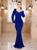 Partykleider Luxus Velvet Pailletten Abendkleid gegen Nacken Langarm formelle Hochzeitskleid Elegante Frauen schwarz Blau 2024