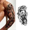 Tatueringsöverföring 2st. Vågblomma tatuering klistermärke Knight och Panda Waterproof Temporary Art Tatoo Sticker Body Marker Tattoos For Neck Arm Leg 240427