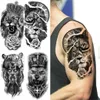 HKX0 Tattoo Transfer 4 -Blatt -Oberarmhülle Tattoo Crown Lion Tiger Wolf Kopf wasserdichte temporäre Tattoo Aufkleber Körperkunst falsches Tattoo für Frauen Männer 240426