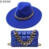 Hates de borde anchos Hats Fashion Fashion Luxury Dos piezas Set Big Wide Brim 9.5 cm de sombrero de velo de la cadena de gran tamaño Sombreros de jazz para mujeres y240425